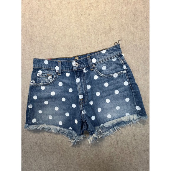 7 For All Mankind Pants - 7 For All Mankind Denim Shorts Womens 26 Blue Polka Dot Frayed Raw Hem AU818274A